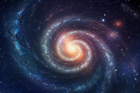 Spiral galaxy abstract space background. AI generated illustration.の素材