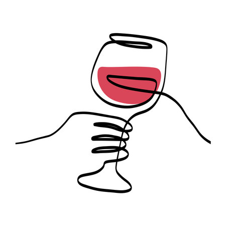 Hand holding a glass wine one line illustrationのイラスト素材