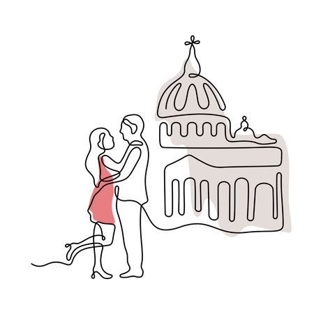 Romantic couple in Rome one line illustrationのイラスト素材