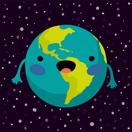 The cute cartoon Earth planet vector illustrationのイラスト素材