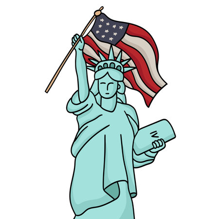 Statue of Liberty with US flag illustrationのイラスト素材