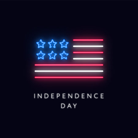 USA Independence Day neon poster with flagのイラスト素材