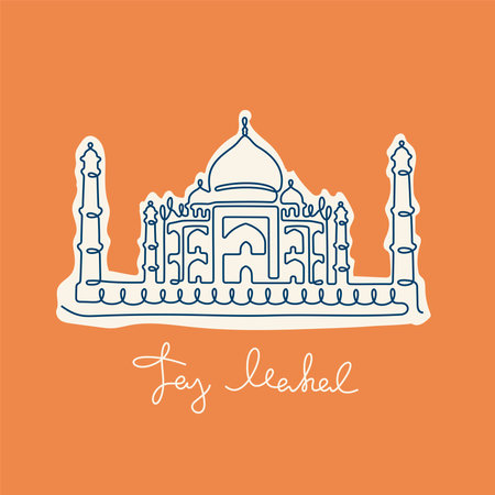 Taj Mahal one line colourful vector illustrationのイラスト素材