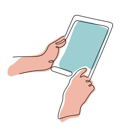 Hands holding digital tablet vector illustrationのイラスト素材