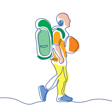 Backpacker one line vector illustrationのイラスト素材