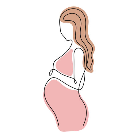 Pregnant woman one line vector illustrationのイラスト素材