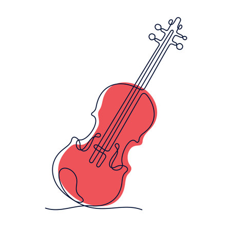 Violin one line colourful vector illustrationのイラスト素材