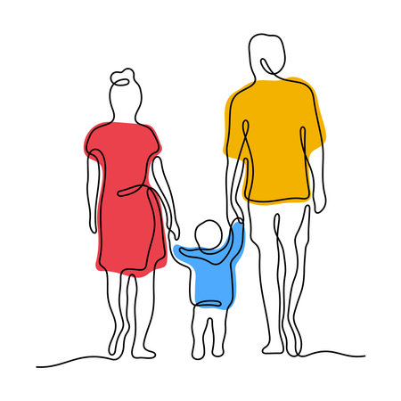 Family with little child one line illustrationのイラスト素材