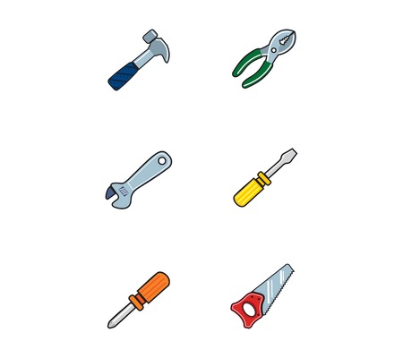Colored tools Vector set of icons Saw screwdriver hammer pliersのイラスト素材