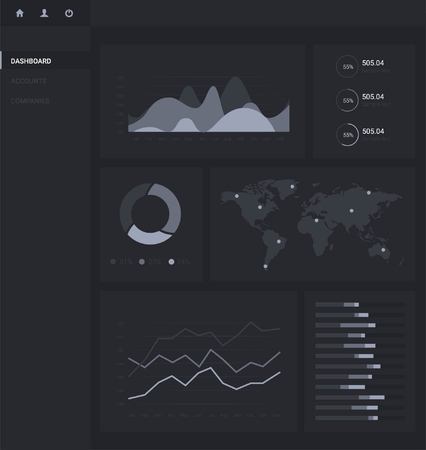Infographic dashboard template with flat design graphs and chartsのイラスト素材