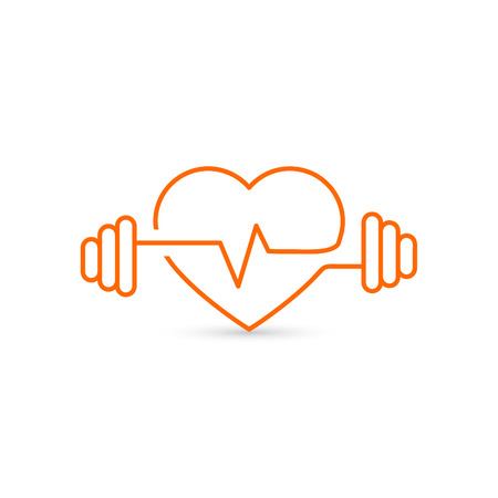 Vector heart outline, dumbbells and a cardiogram. Icon symbolizing health and sportのイラスト素材