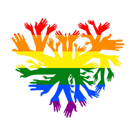 Vector illustration. Hands in the shape of a heart, rainbow colorsのイラスト素材