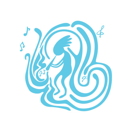 Vector abstract musician. Linear blue sound propagation. Isolated characterのイラスト素材