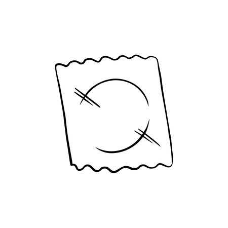 Vector image. Drawn condom in packaging, black lineのイラスト素材