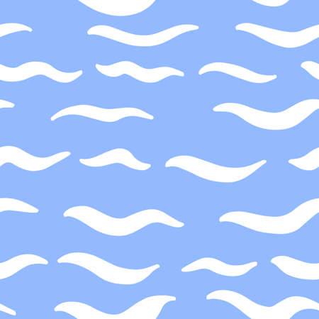 Vector seamless background. White wave on blue backgroundのイラスト素材