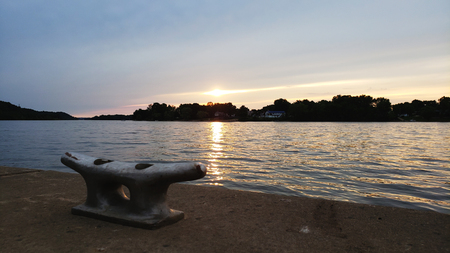 Sunset reflected on the surface of the Ohio River.の写真素材