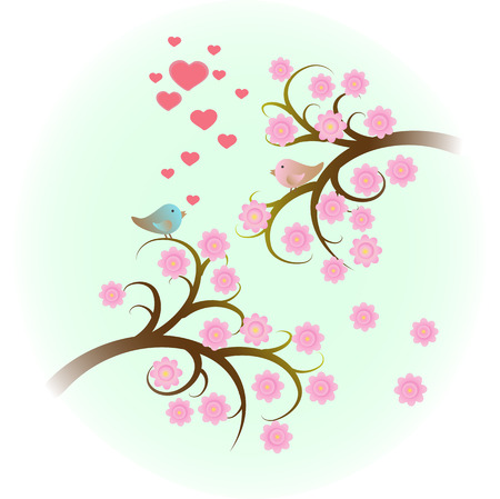 two birds are singing love song and sitting on branchesのイラスト素材