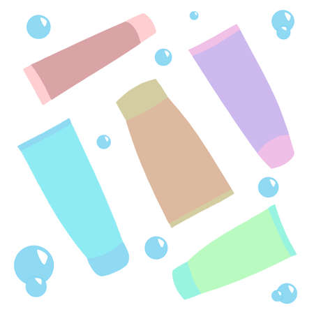 Hair, face and body care products. cosmetic products. Tubes for hygiene.のイラスト素材