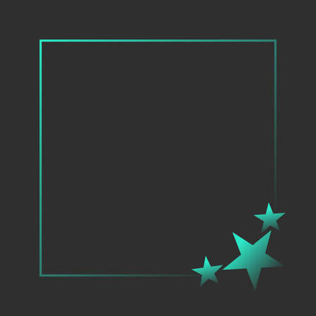 Bright frame with stars on a dark background. Template for text. Green elements on a black background.の写真素材