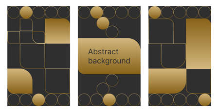 A set of dark backgrounds with golden elements. abstract templates for text. Circles and shapes for a post, website, presentation.のイラスト素材