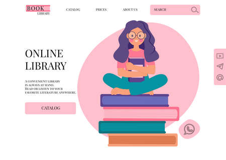 The main screen of the books website. Resource page template. online bookstore.のイラスト素材