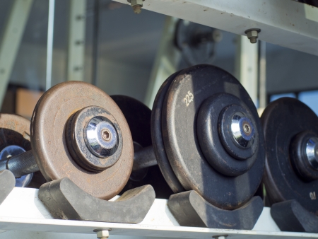 Group of Dumbbells on rackの写真素材