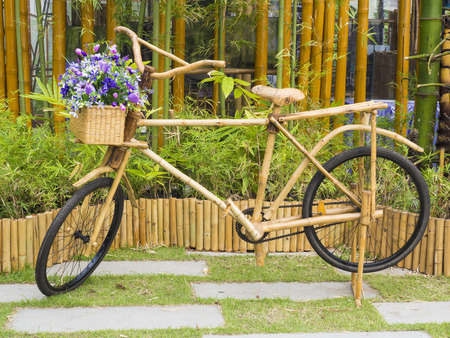 bicycle ready to ride, made of bamboo stickの写真素材