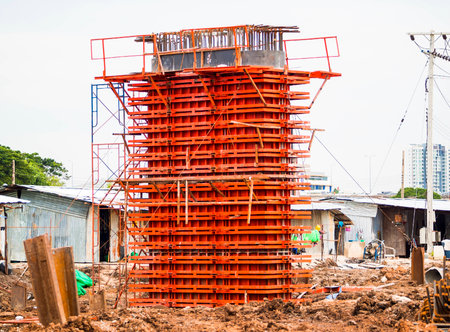 iron construction to construct concrete pole on working site