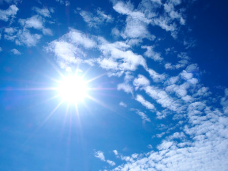 the sun on blue sky の写真素材