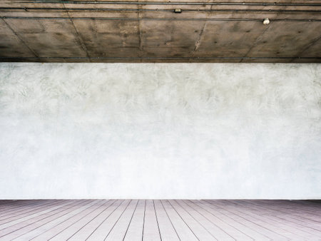 wooden floor and concrete wall backgroundの写真素材