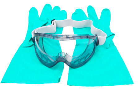 gloves and goggle isolated on white の写真素材