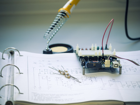resistor component  and board on circuit diagramの写真素材