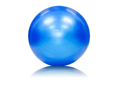 blue exercise ball isolated on white backgroundの写真素材