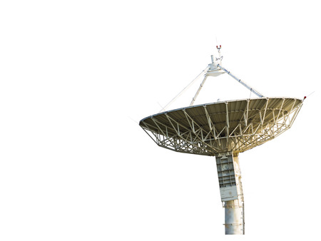 Satellite dish receiving data signal for communication, isolated on whiteの写真素材