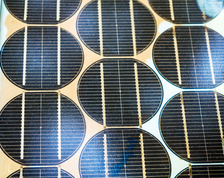 close up of aged solar cell in sunlight photovoltaic , electrical energy generationの写真素材