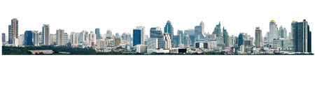 many modern buildings on midtown, showing skyscraper in panoramic metropolitan, isolated on white backgroundの写真素材