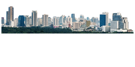 many modern buildings on midtown, showing skyscraper in panoramic metropolitan, isolated on white backgroundの写真素材