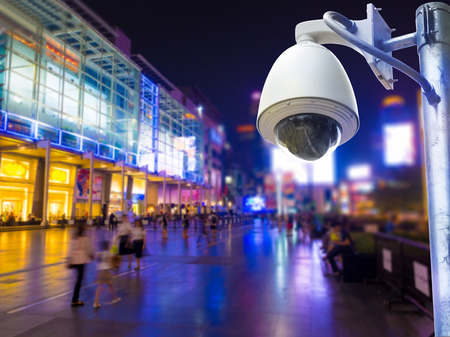 Surveillance Security Camera or CCTV installed outdoor in shopping mall,の写真素材