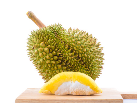 mature durian fruit isolated on white background, durian is a smelly fruits and called "king of fruit".の写真素材