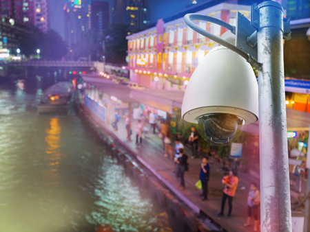 cctv camera installed on the pole to protection outdoor and serve transportation or to control...