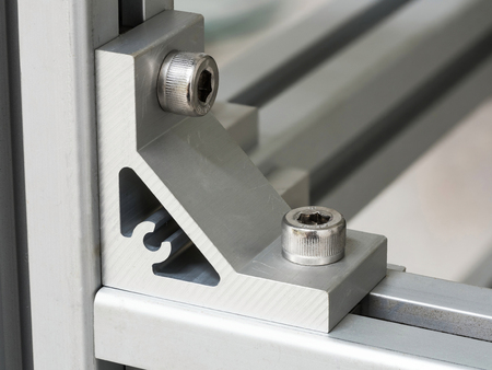 aluminium metal frame work on workshop construction consist of nut, bolt, screw
