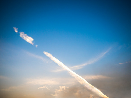 beautiful summer sky  with fluffy cloud on blue in the eveningの写真素材