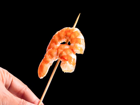 close up shot on shrimp on black background, the source of protein in natureの写真素材