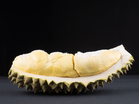 close up shot on durian, sweet king of fruits on dark background,  vegetable for diet with nutrition ingredient concept.の写真素材