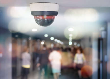 Security CCTV camera installed indoor. Intelligent cameras can record video all day and night to keep you safe from thieves. Surveillance Anti-theft system.の写真素材