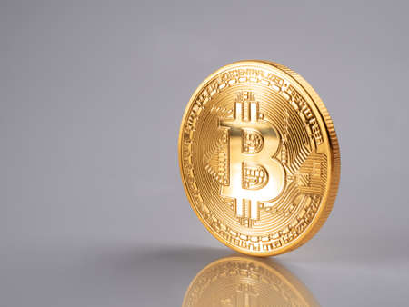 decorated bit coin on boxes of foam, bitcoin concept ready to showの写真素材