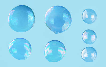 soup bubble isolated on cyan background showing reflection on its round surface