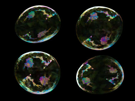 real soup bubble isolated on black background showing reflection on its round surface