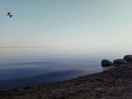 Calm evening on an empty shoreの写真素材