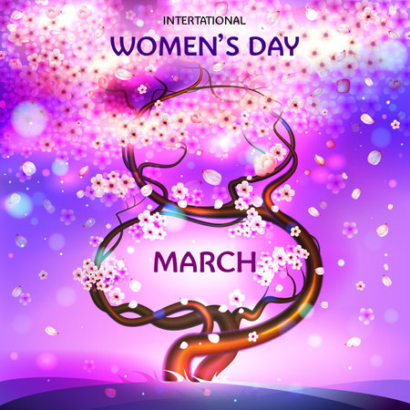 8 March. Happy International Women's Day. Vector Illustration. Sakura blooms.のイラスト素材